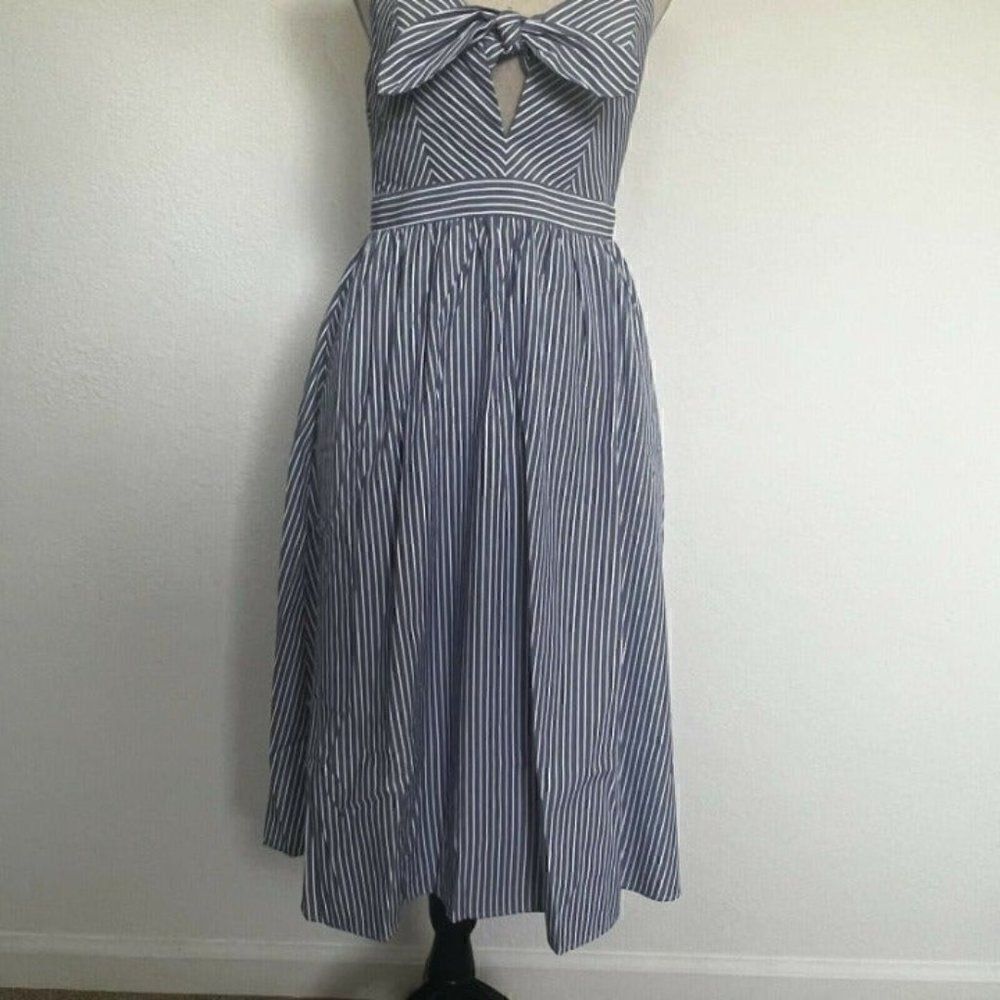 Lulus Joyful Days Blue & White Striped Knotted Front Midi Strappy Dress S NWOT - Picture 11 of 12
